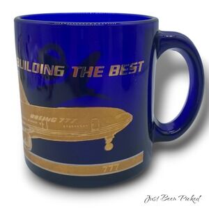 Vintage Boeing 777 Cobalt Blue Glass Mug Building‎ The Best Airplane